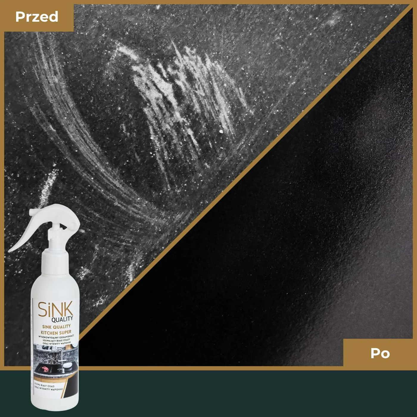 Przed i po użyciu odkamieniacza do zlewozmywaków