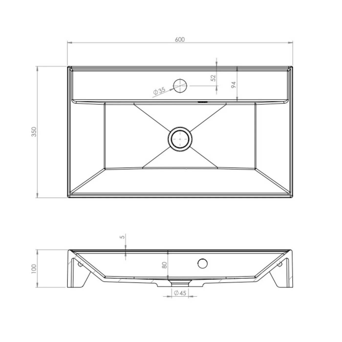 Rysunek techniczny umywalka NADIA 60