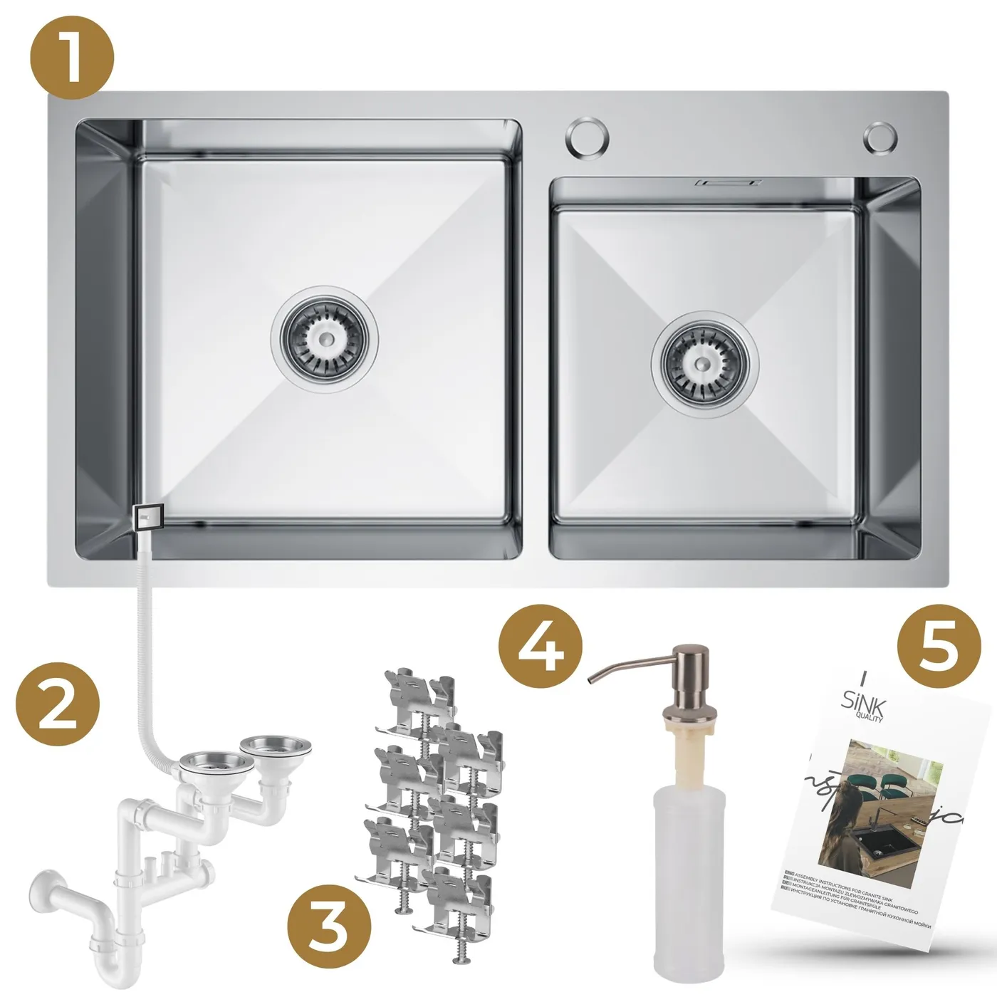 Zlew stalowy Steel SINK 78 z elementami dołączonymi do zestawu