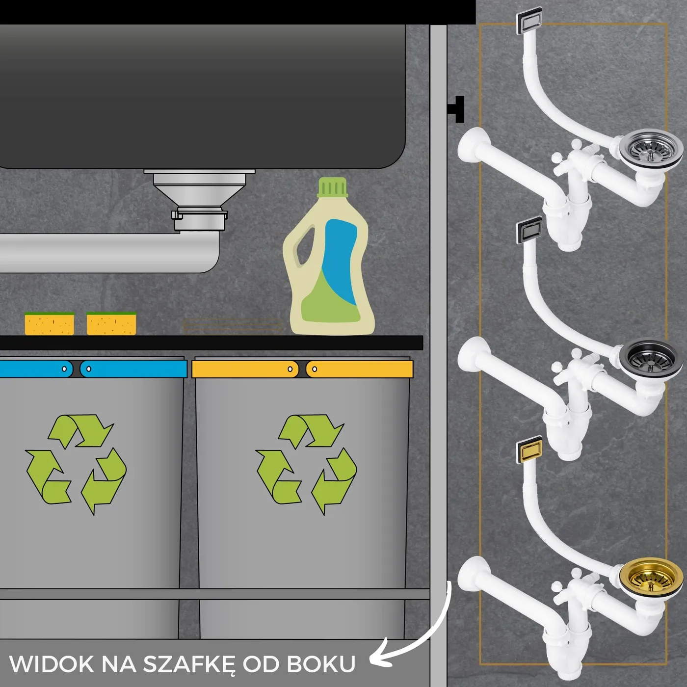 Syfon space saving zlewu stalowego