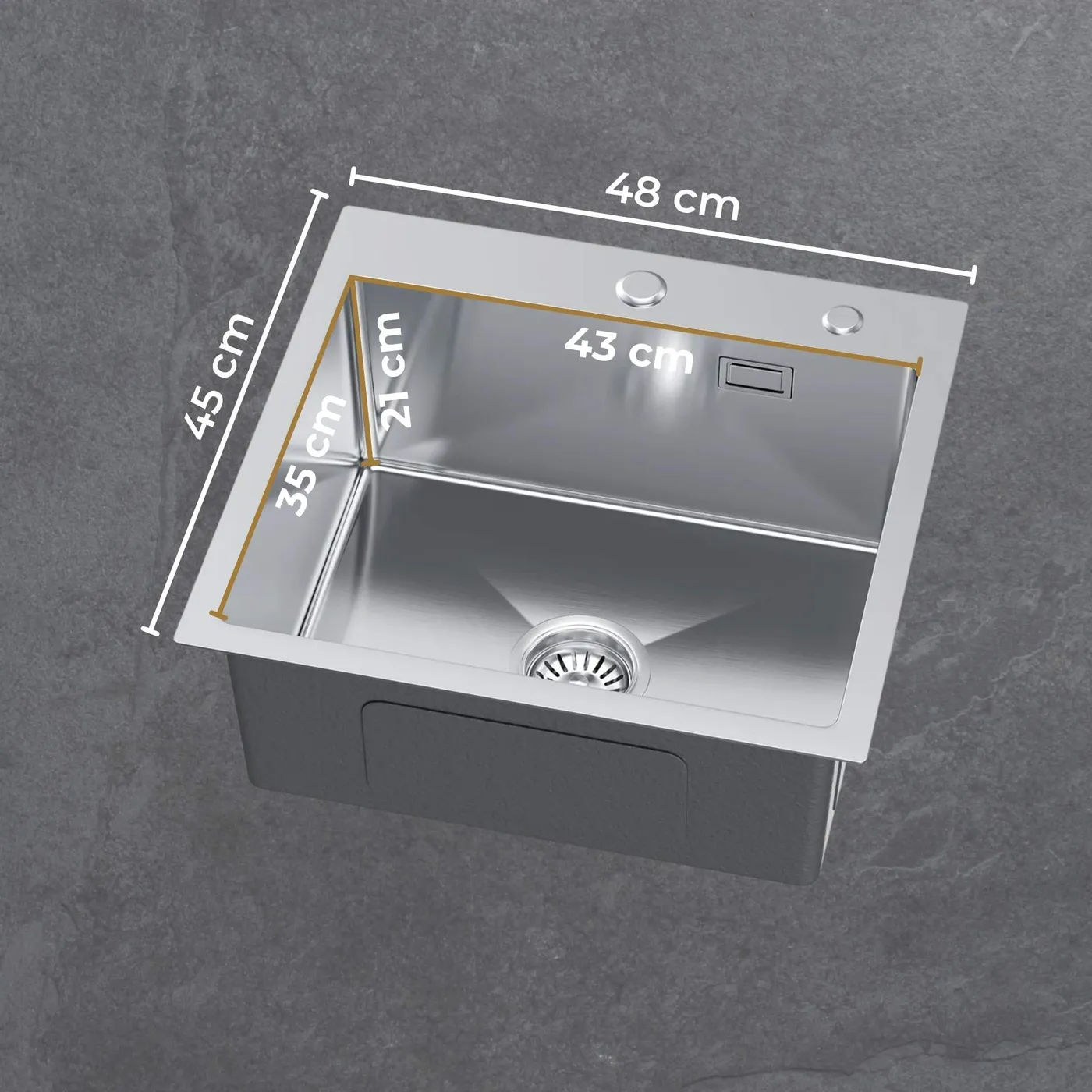 Zlew stalowy jednokomorowy Steel SINK 50 NEW z wymiarowaniem