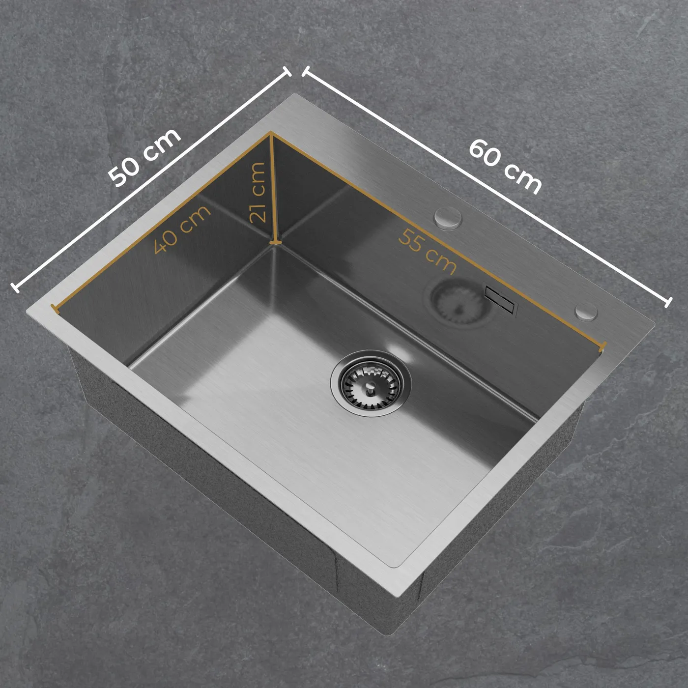 Zlew stalowy jednokomorowy Steel SINK 65 z wymiarowaniem