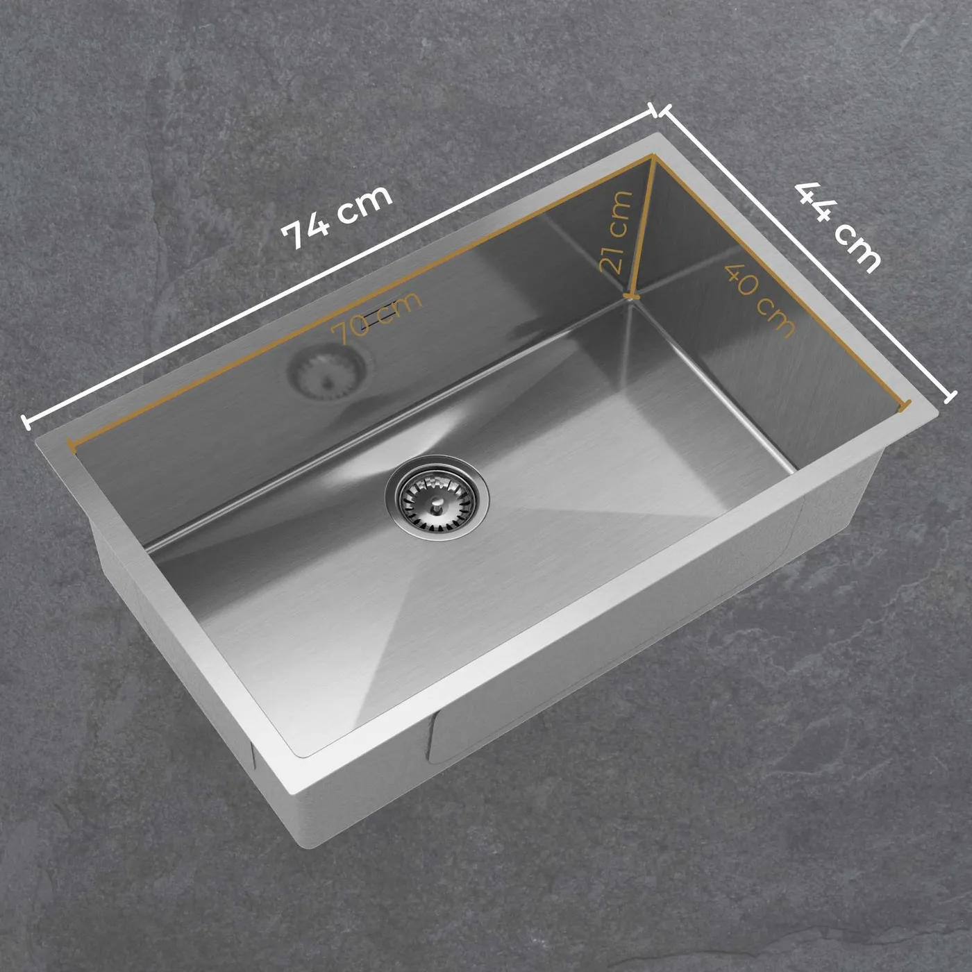 Zlew stalowy jednokomorowy Steel SINK 75 z wymiarowaniem