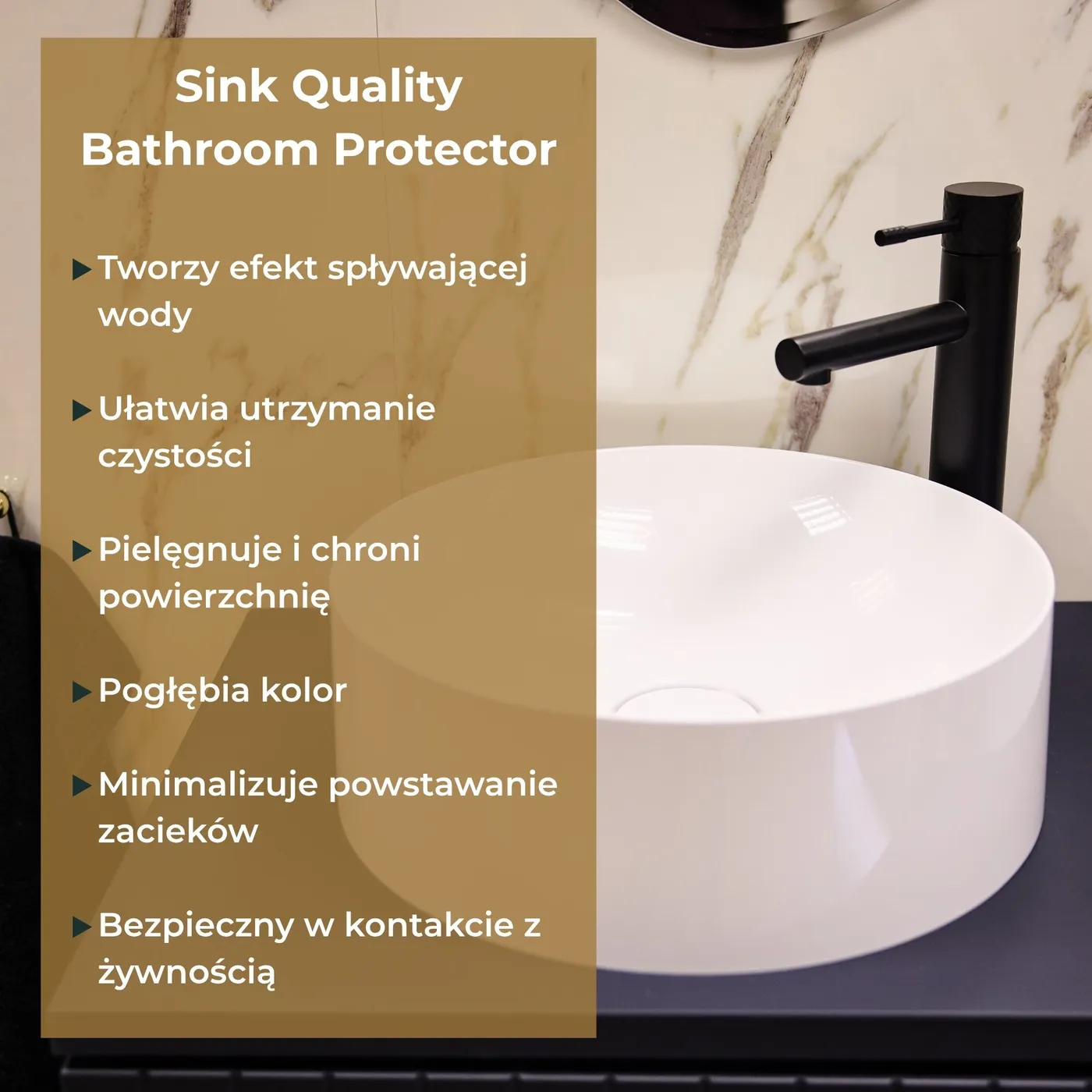 Idealna powierzchnia zlewozmywaka po umyciu impregnatem