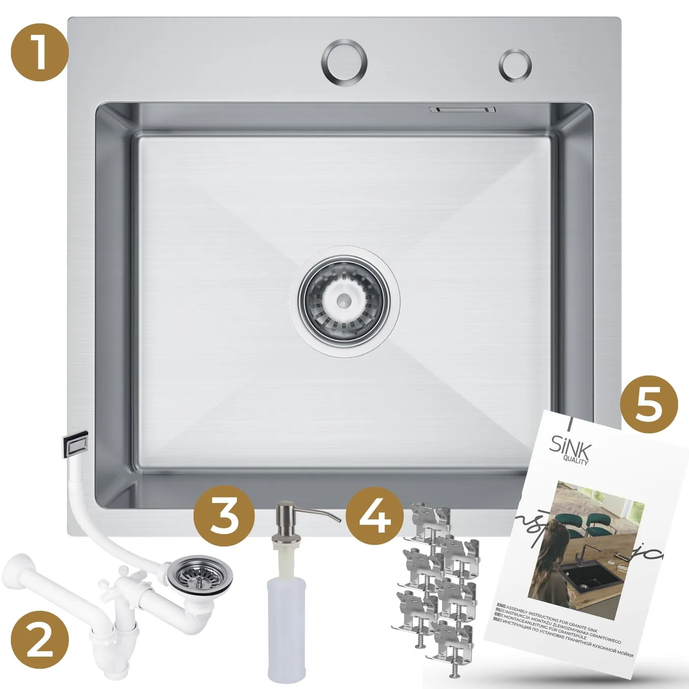 Zlew stalowy Steel SINK 50 NEW z elementami dołączonymi do zestawu