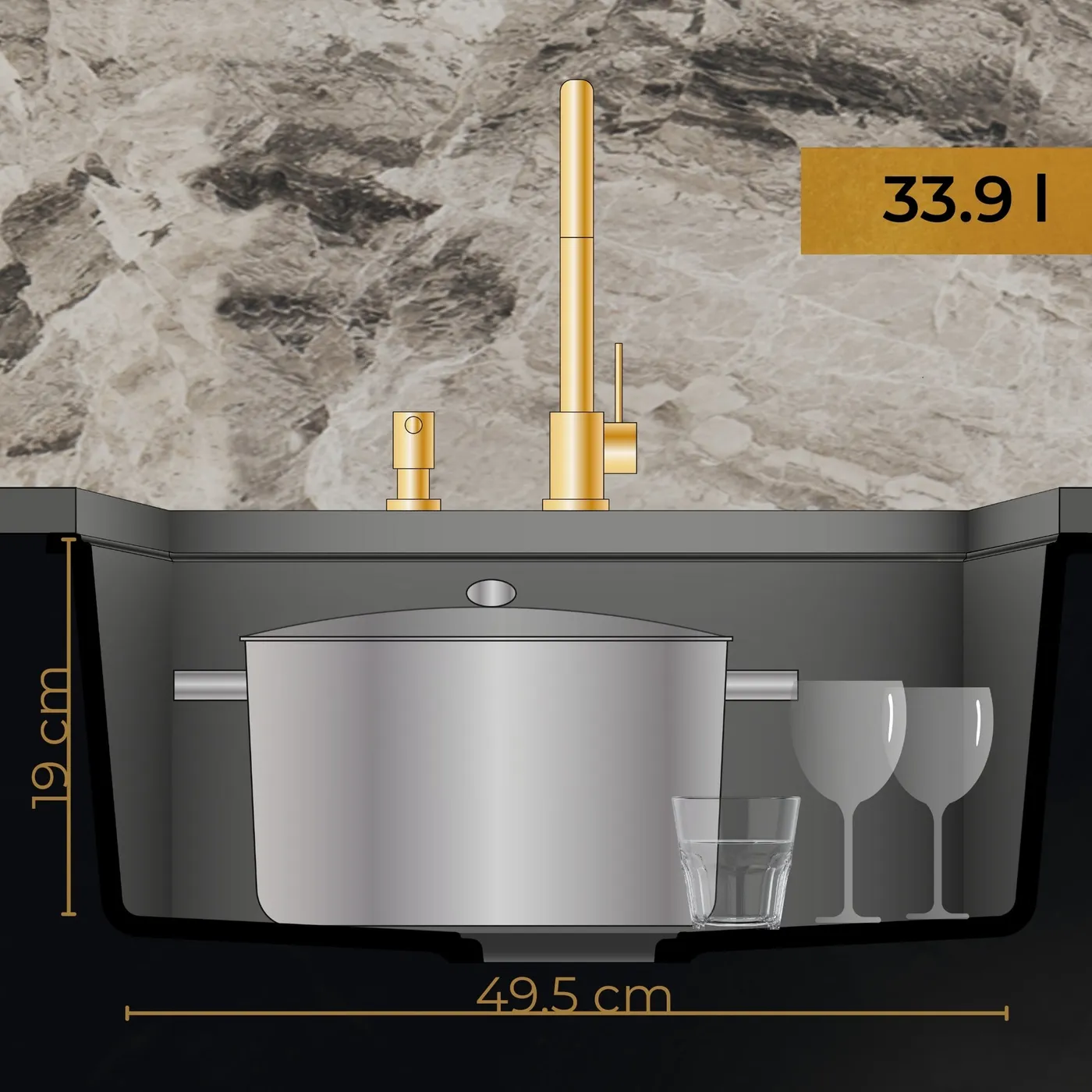 Zlewozmywak podwieszany 60 Crypton - głęboka komora 33.9l