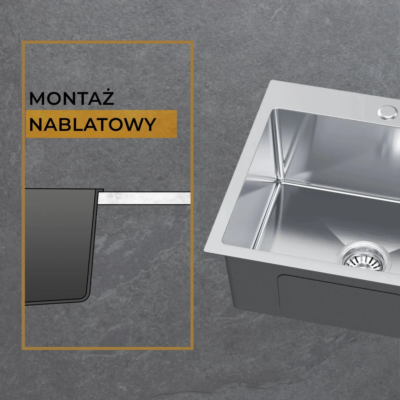 montaż sink 50 steel NEW nablatowy