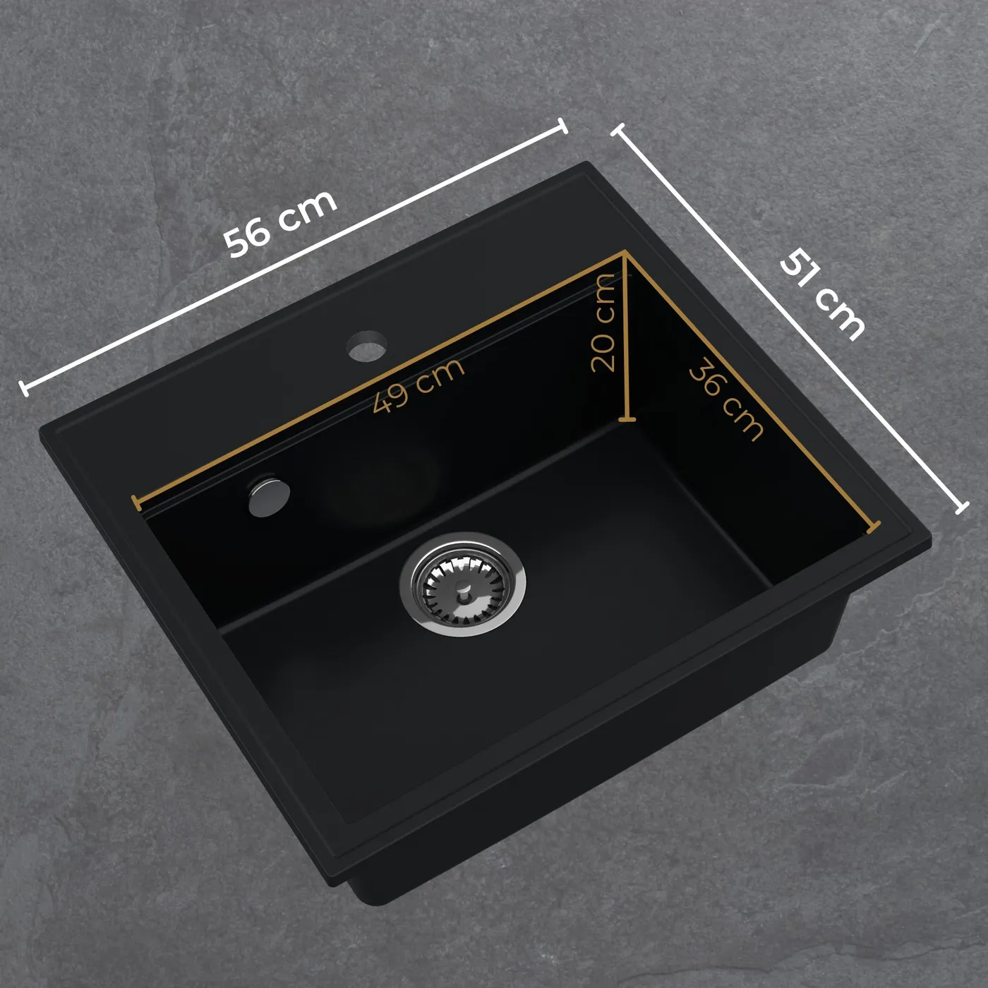 Zlew jednokomorowy SINK 60 z wymiarowaniem