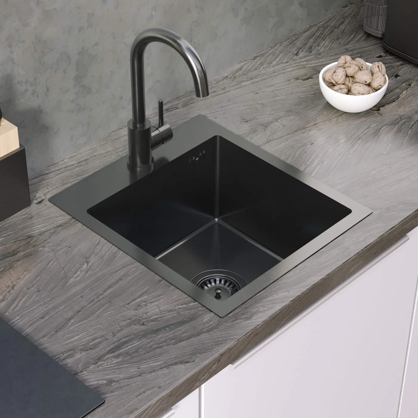 Zlewozmywak COLE 90 PVD Gun metal w aranżacji