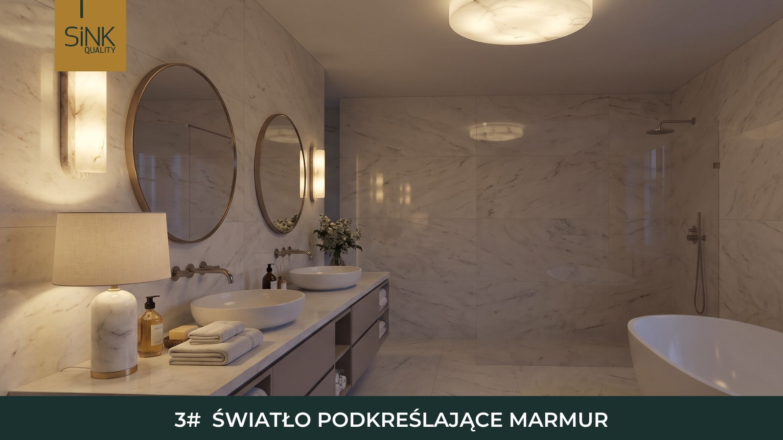 światło podkreślające marmur w łazience 3