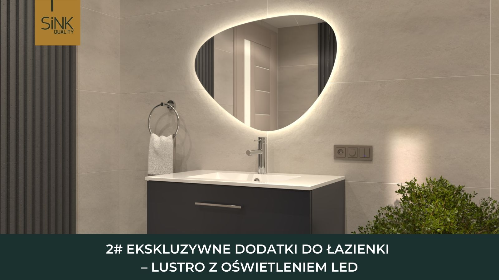 Asymetryczne lustro LED Nata w luksusowej aranżacji