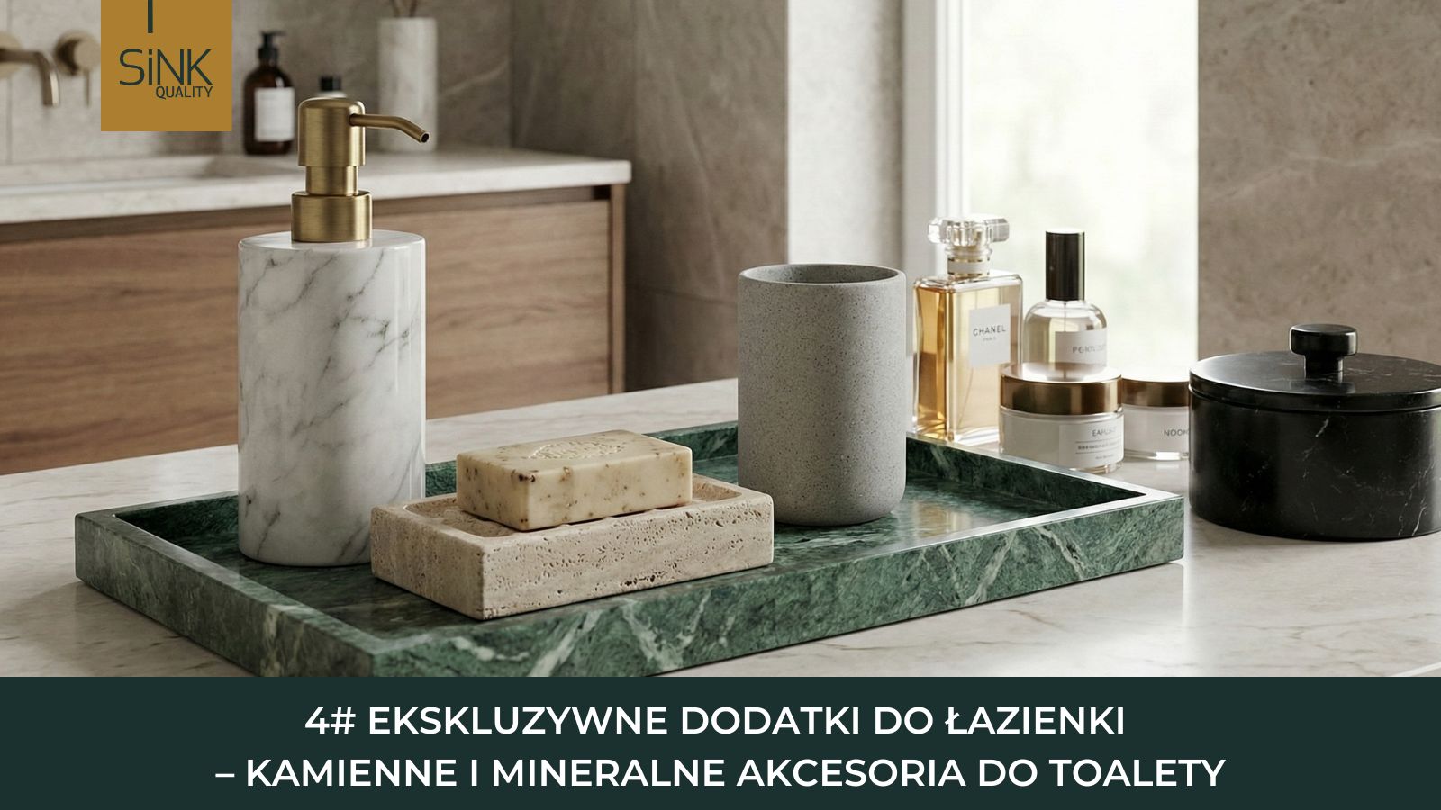 Zestaw akcesoriów łazienkowych z naturalnego kamienia