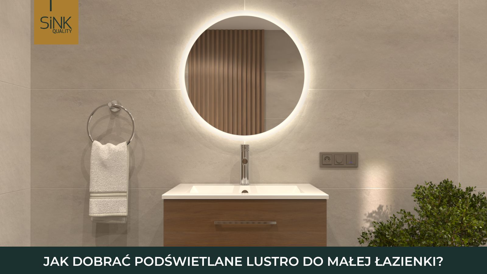 Lustro okrągłe LED w małej nowoczesnej łazience