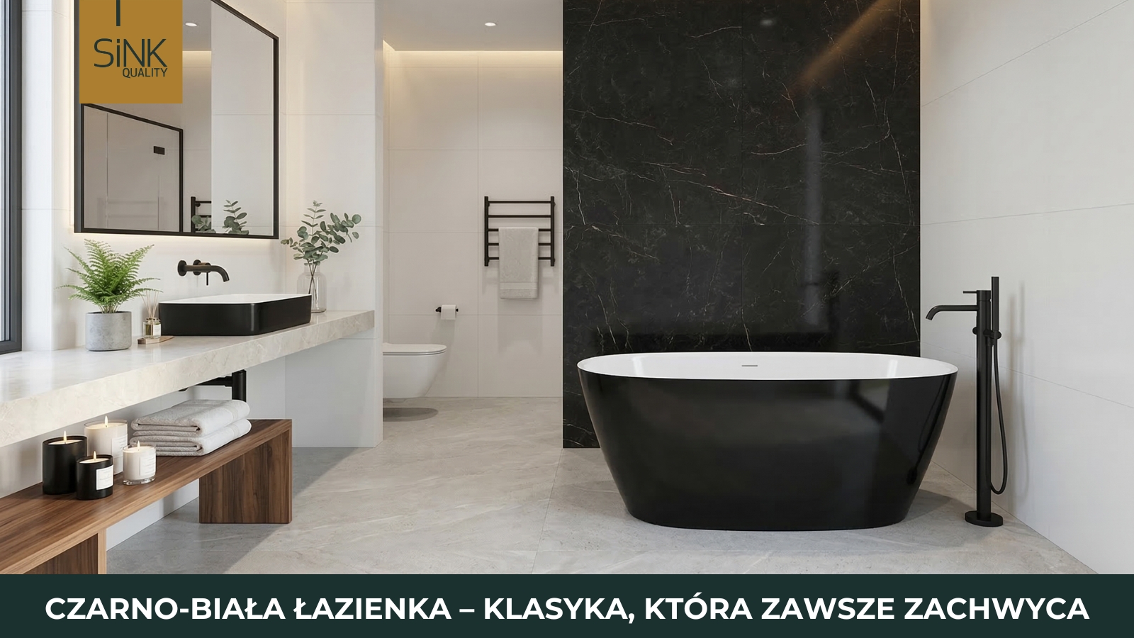 klasyczna czarno-biała łazienka - wizualizacja