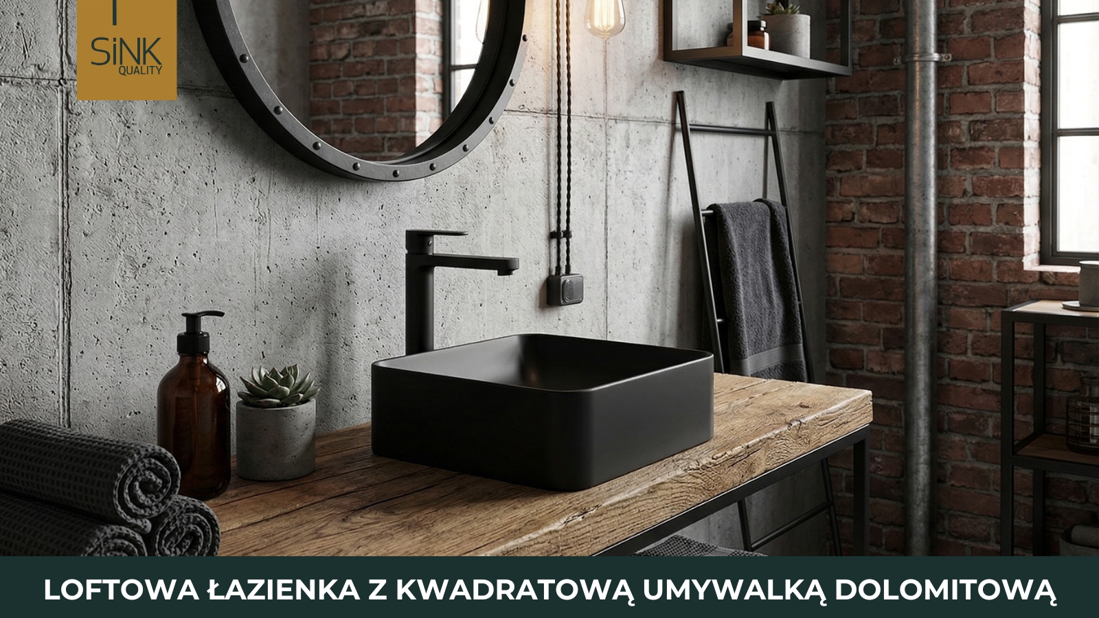 loftowa łazienka z kwadratową umywalką