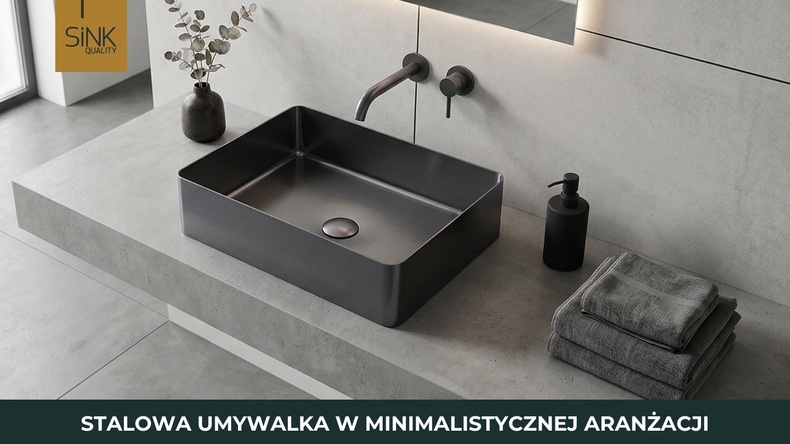 minimalistyczna łazienka z kwadratową umywalką