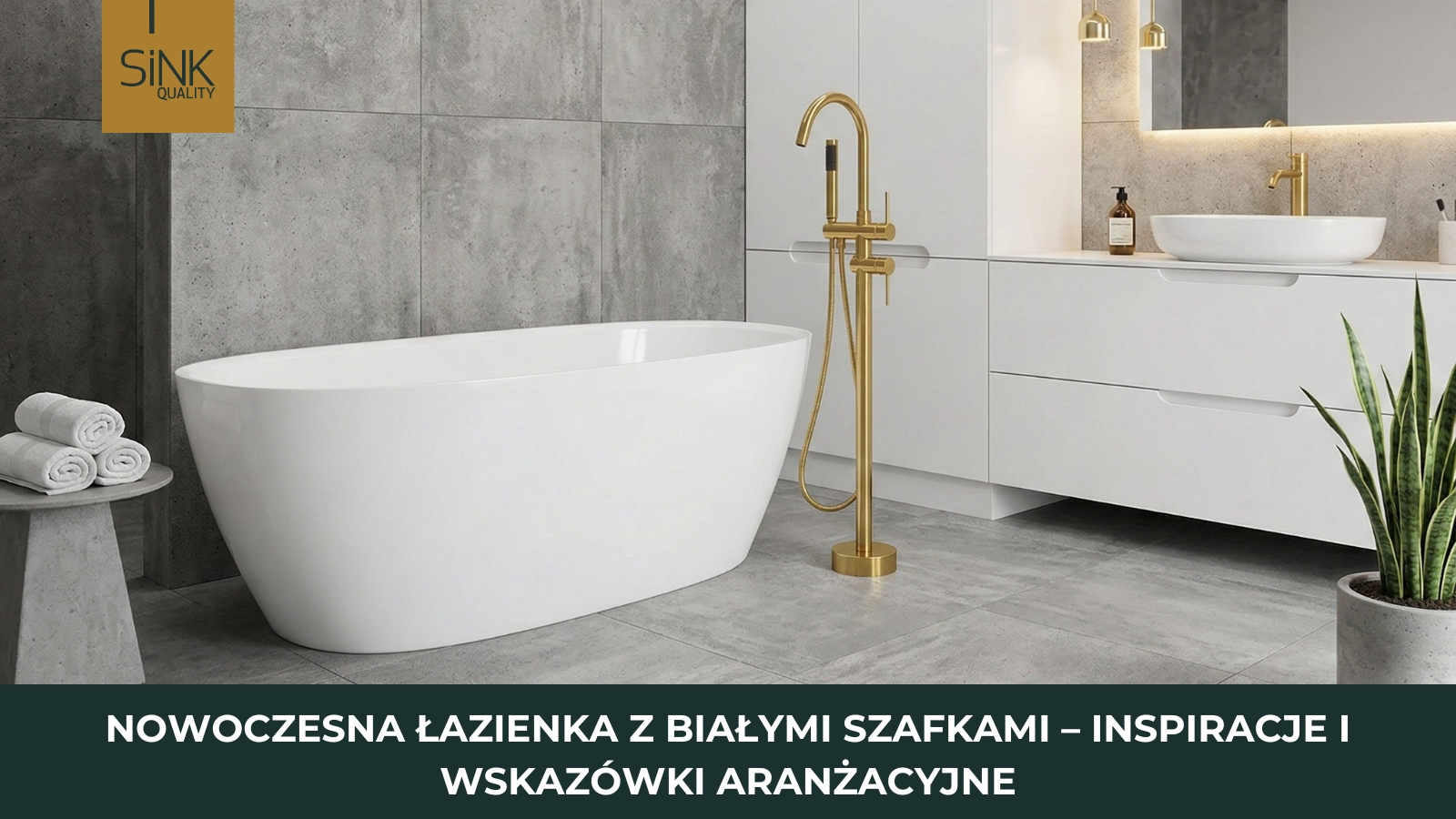 nowoczesna łazienka z białymi szafkami