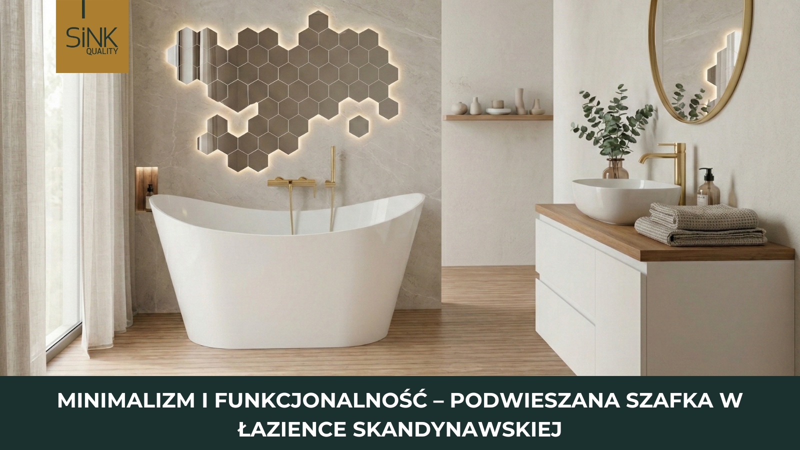 podwieszana biała szafka w łazience skandynawskiej