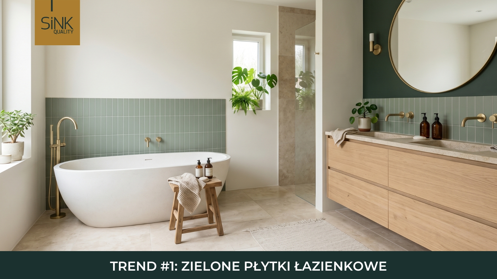 zielone płytki w zielonej łazience