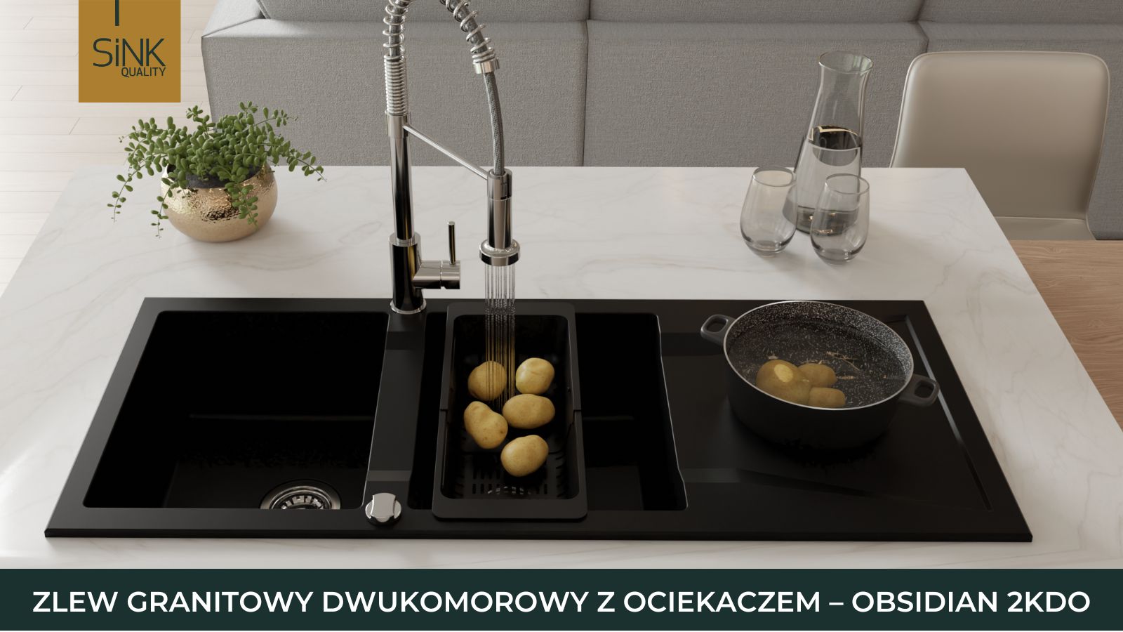 zlew granitowy obsidian 2kdo