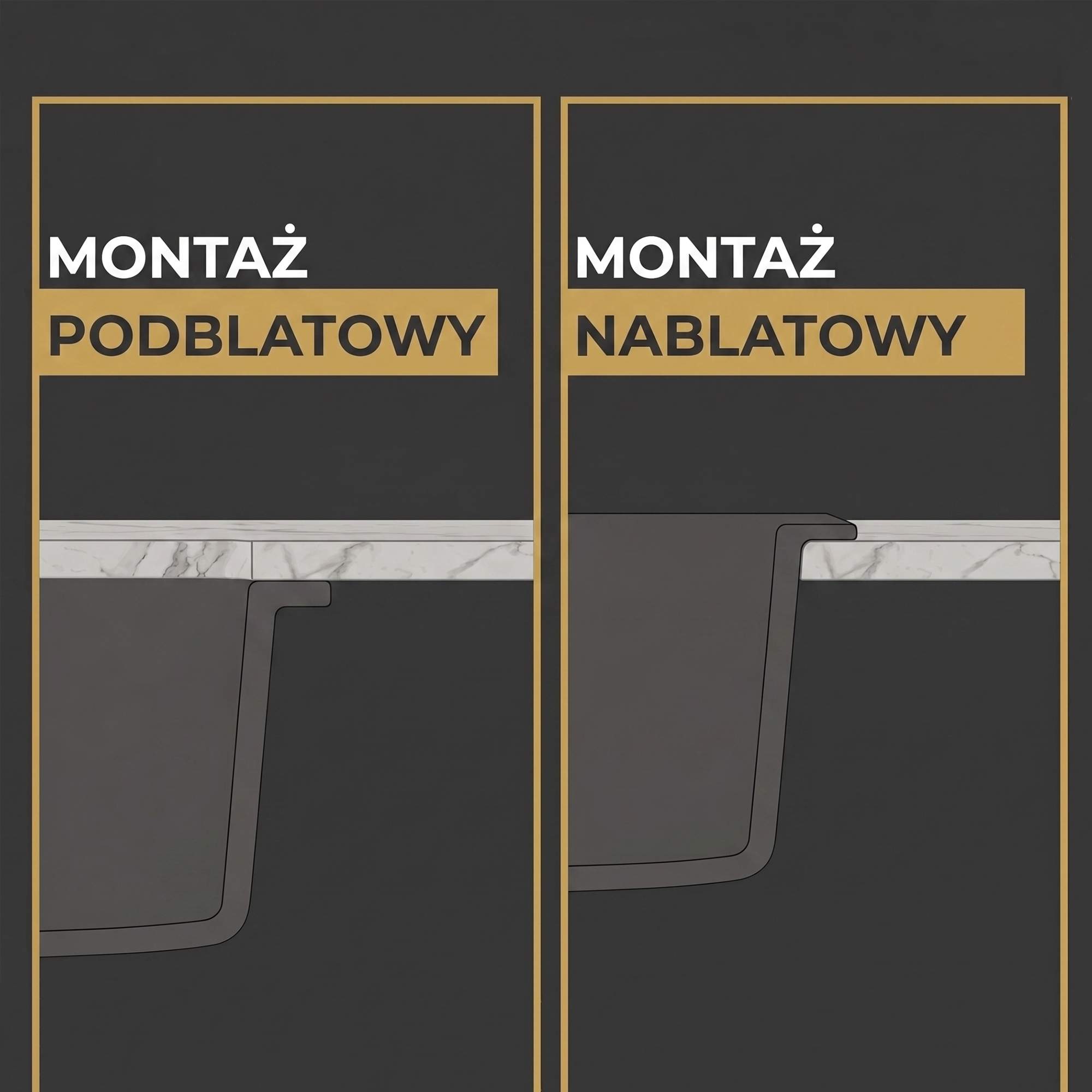 Zlewozmywak granitowy SINK 55 1KBO - 2 możliwe sposoby montażu