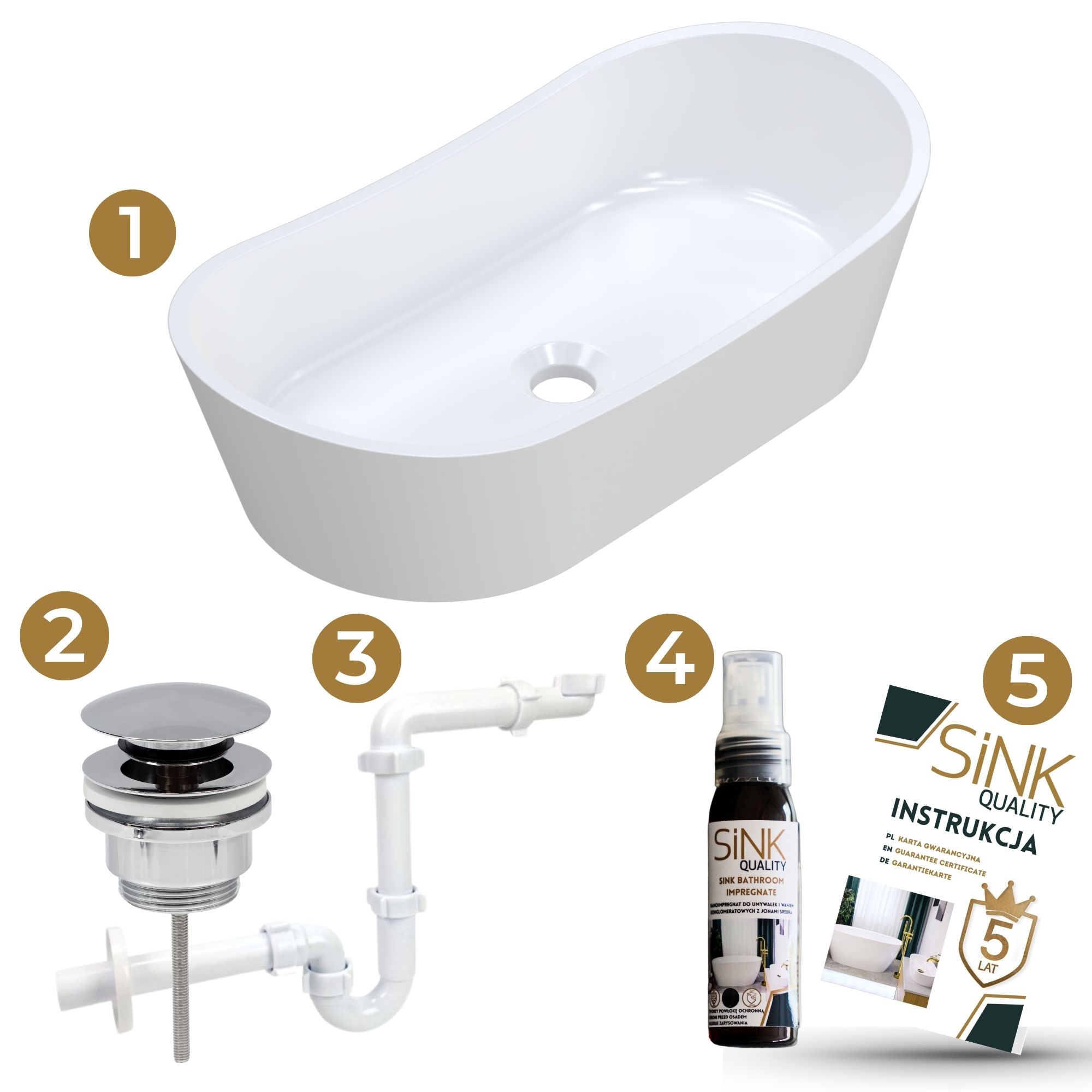 Umywalka LINA SLIM z elementami dołączonymi do zestawu