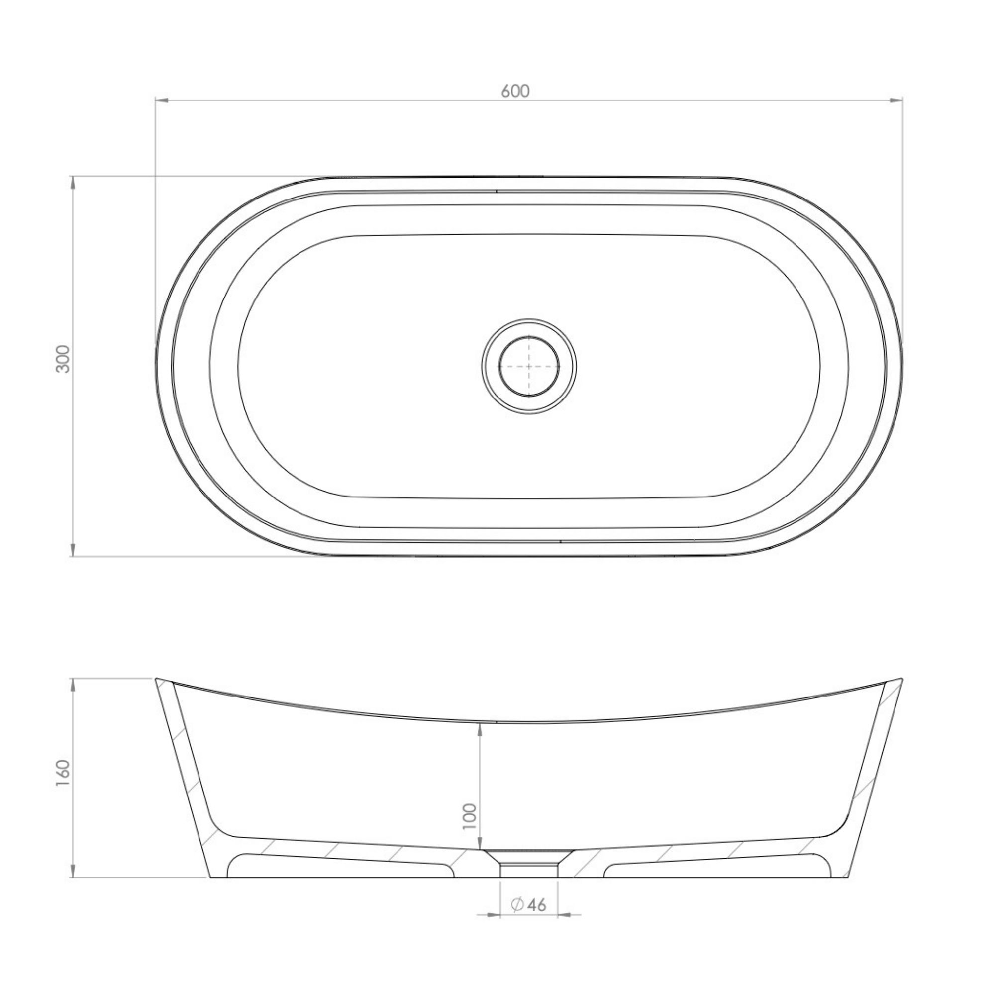 Rysunek techniczny umywalka LINA SLIM