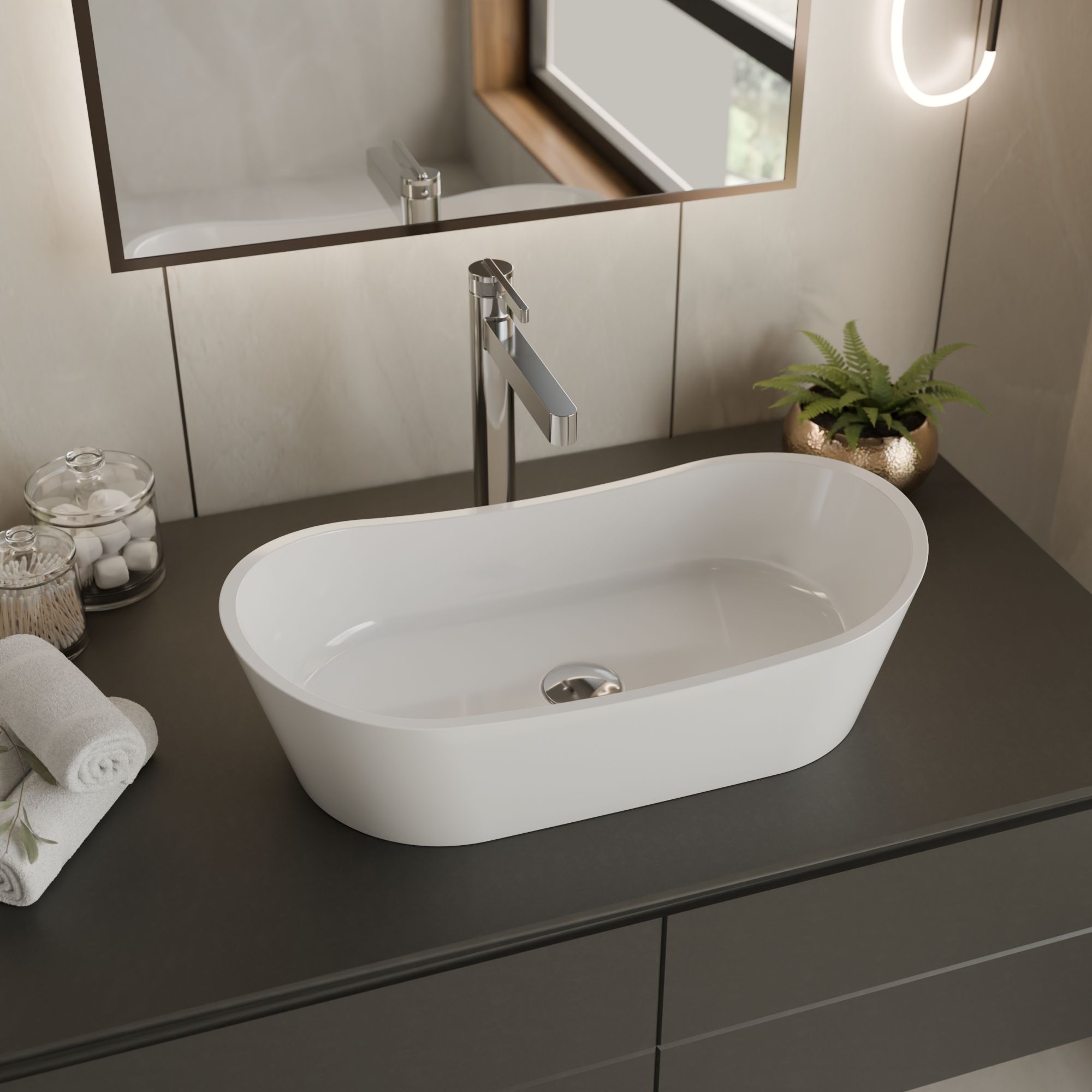 Umywalka MIRA aranżacja biały korek